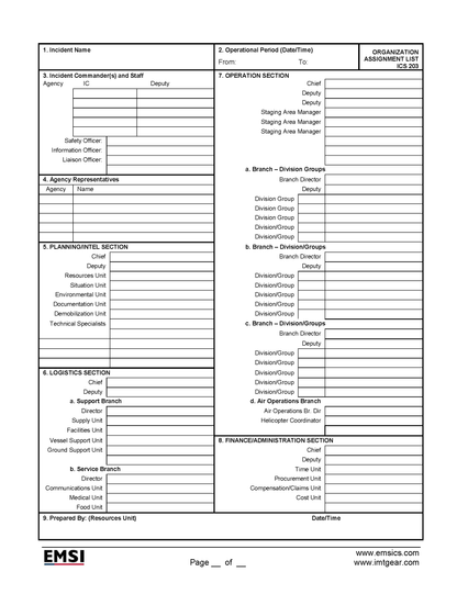 ICS-203 Organization Assignment List Form Poster