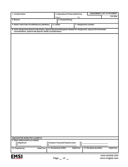 ICS-204a Assignment List Attachment Form Poster