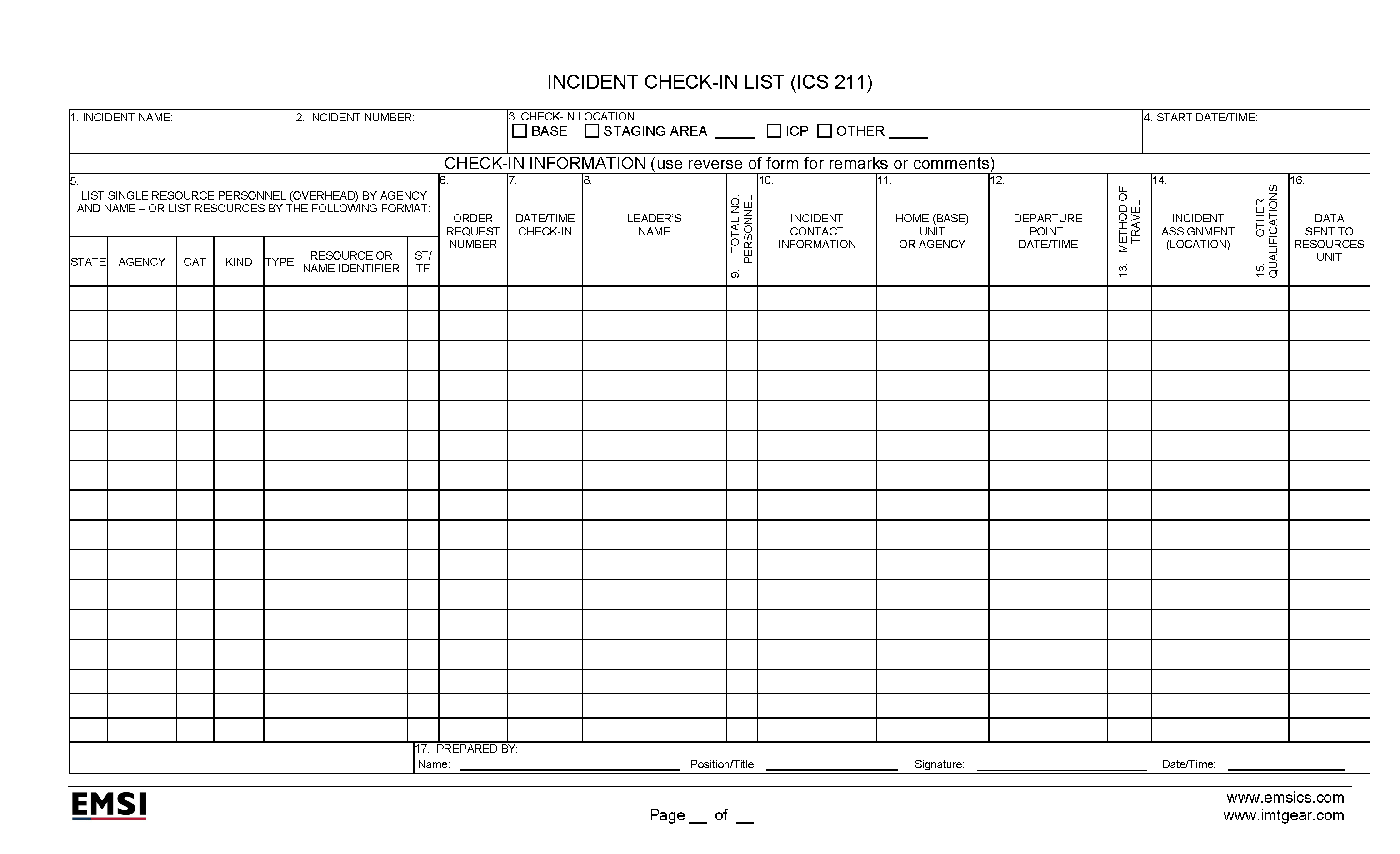 211 Check In ICS-211 Check-In Information Form Poster