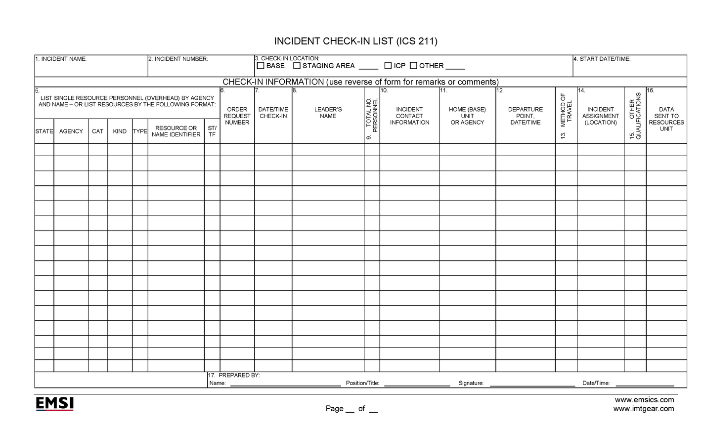 ICS-211 Check-In Information Form Poster