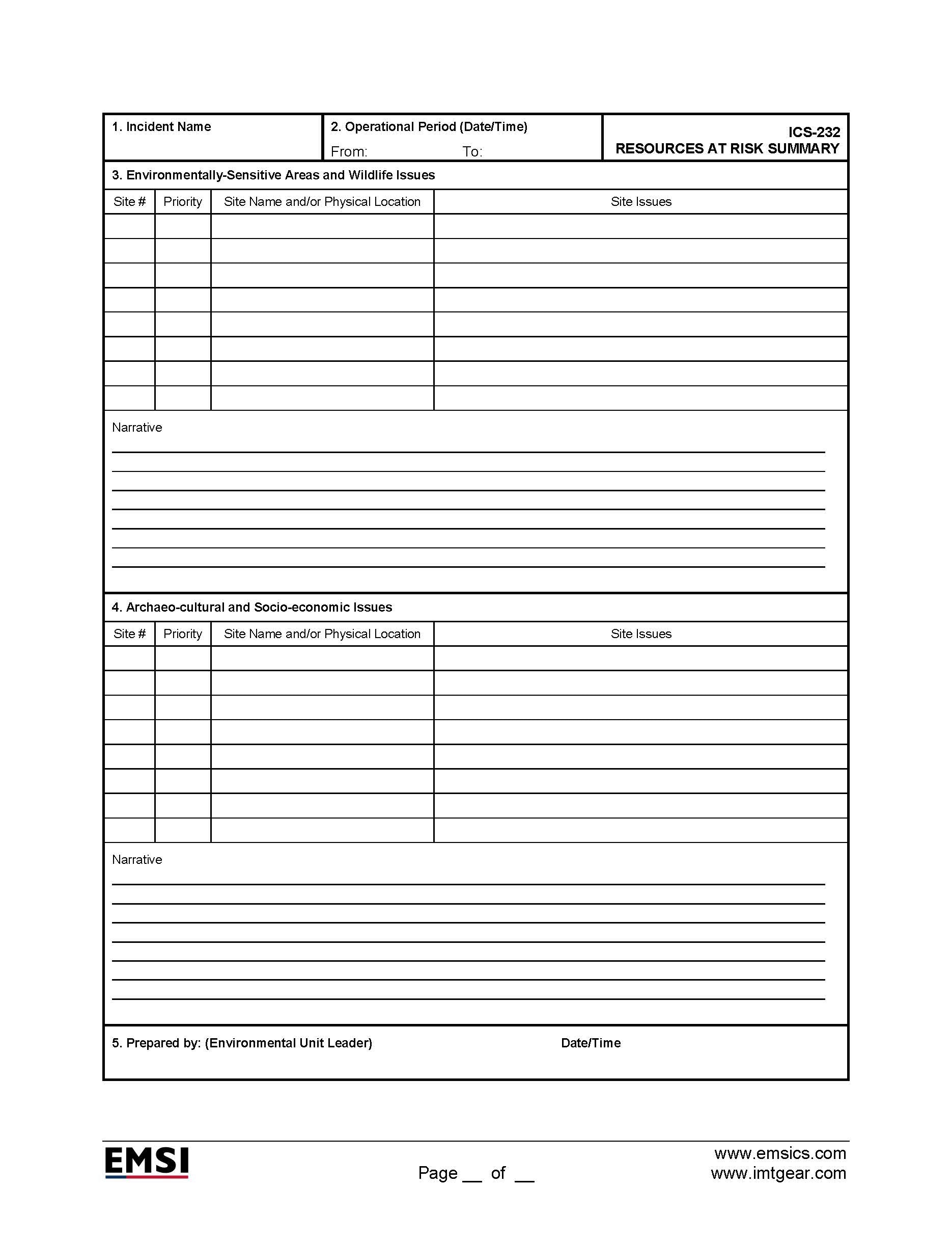 ICS-232 Resources at Risk Summary Form Poster