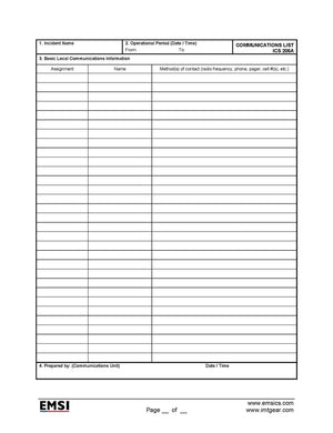 ICS-205a Communications List Form