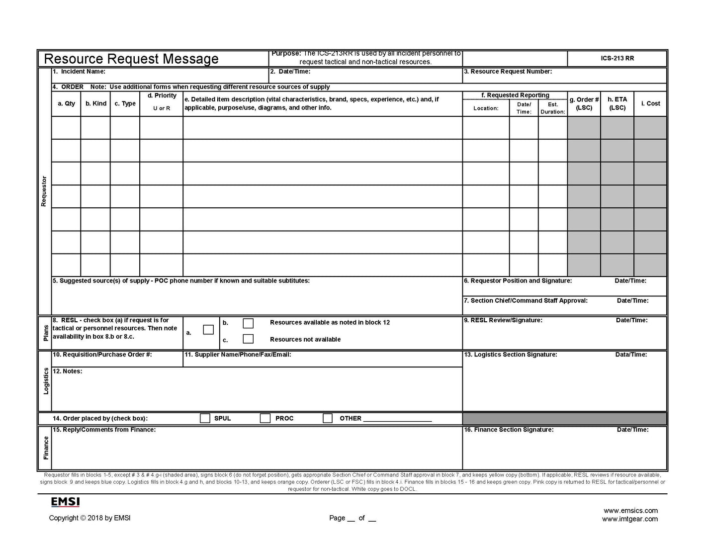 ICS-213RR Resources Request Message Form
