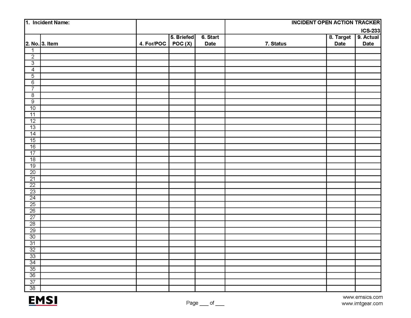 ICS-233 Open Action Tracking Form