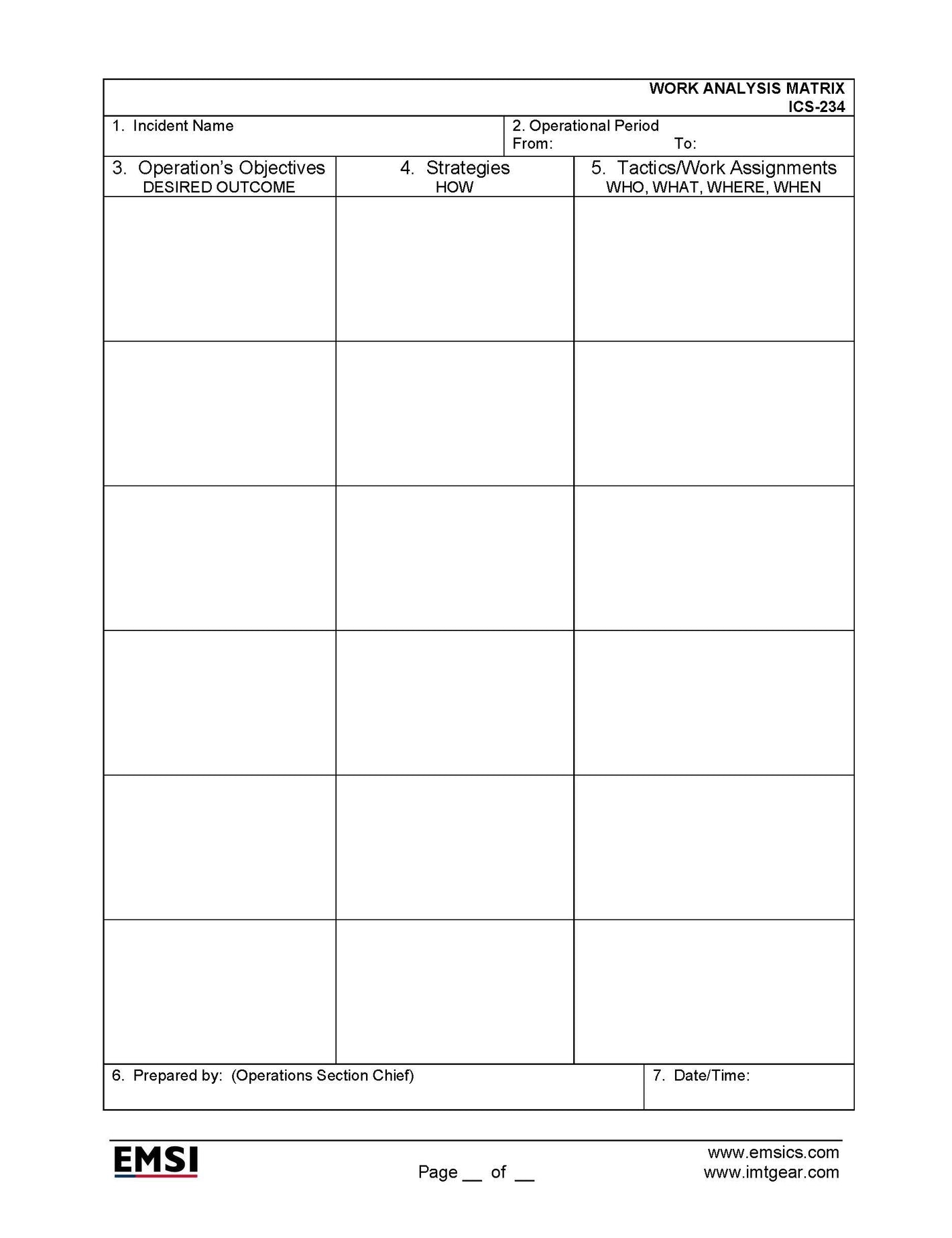 ICS-234 Work Analysis Matrix Form