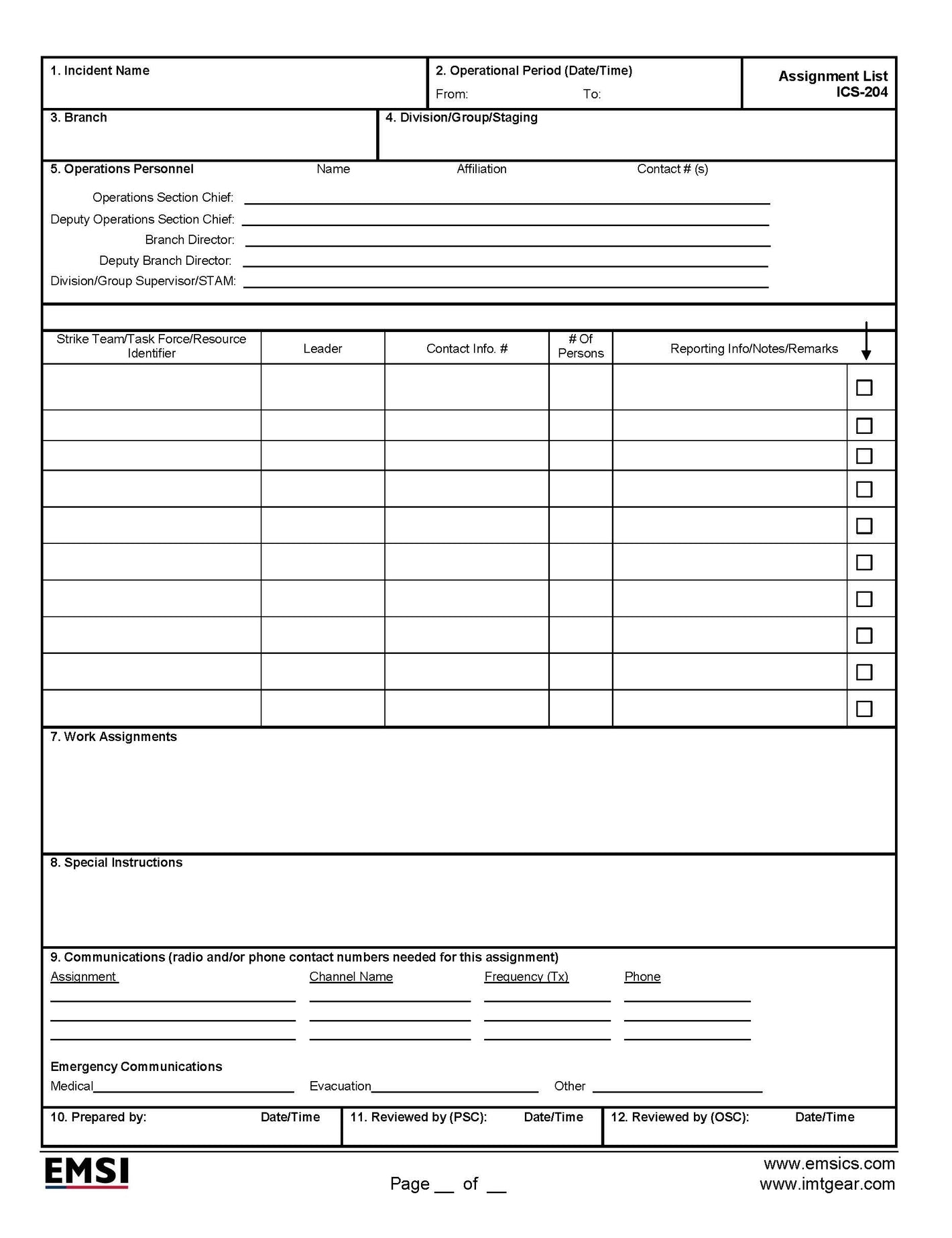 ICS-204 Assignment List Form