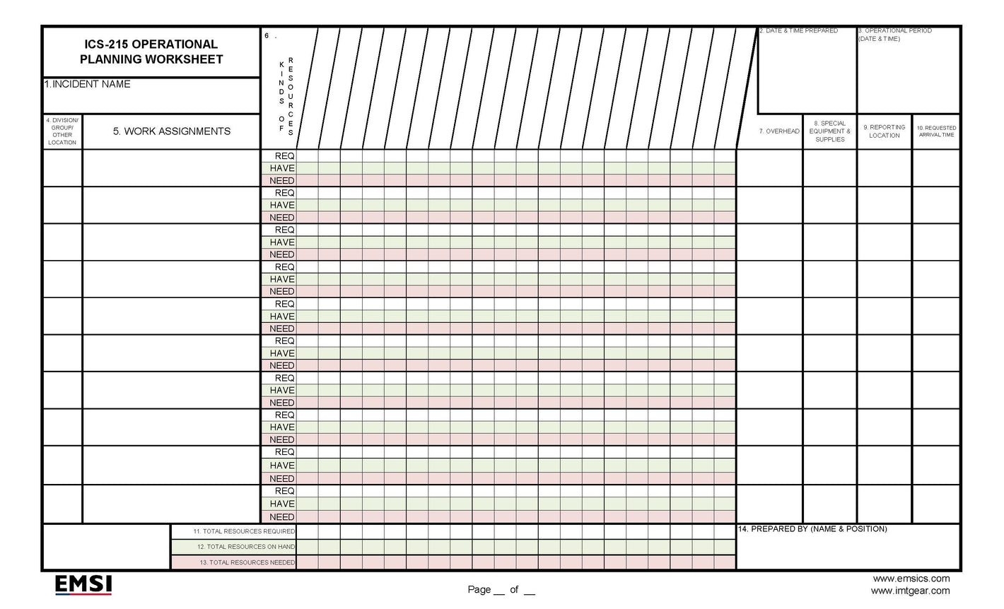 ICS-215 Operational Planning Worksheet Form Poster (With Color)