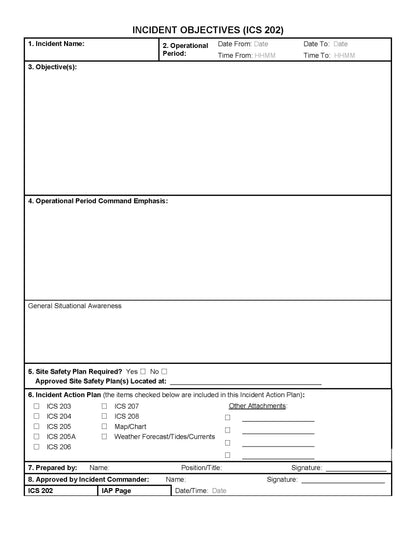 ICS-202 Incident Objectives Form Poster