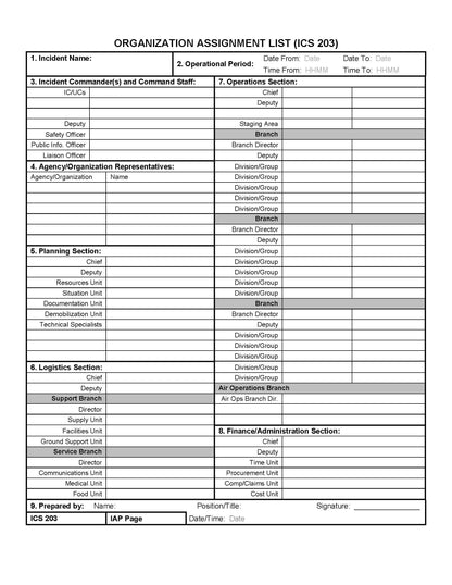 ICS-203 Organization Assignment List Form Poster