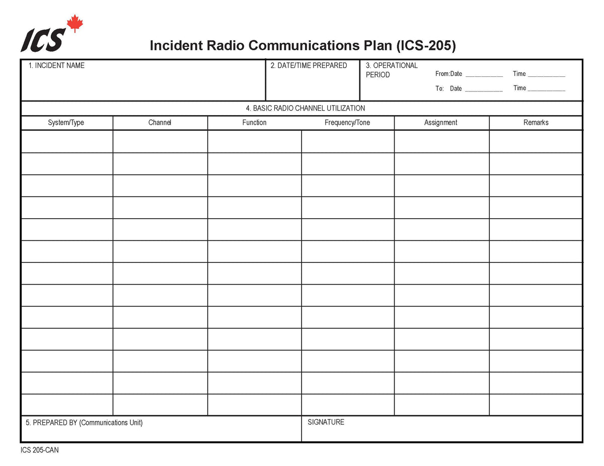 Code Form Raido Visa ICS-205 Incident Radio Communication Plan Form Poster