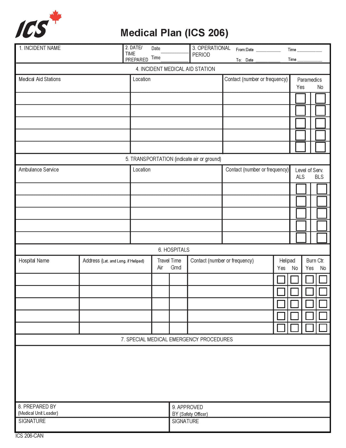 Mbf206 Form ICS-206 Medical Plan Form