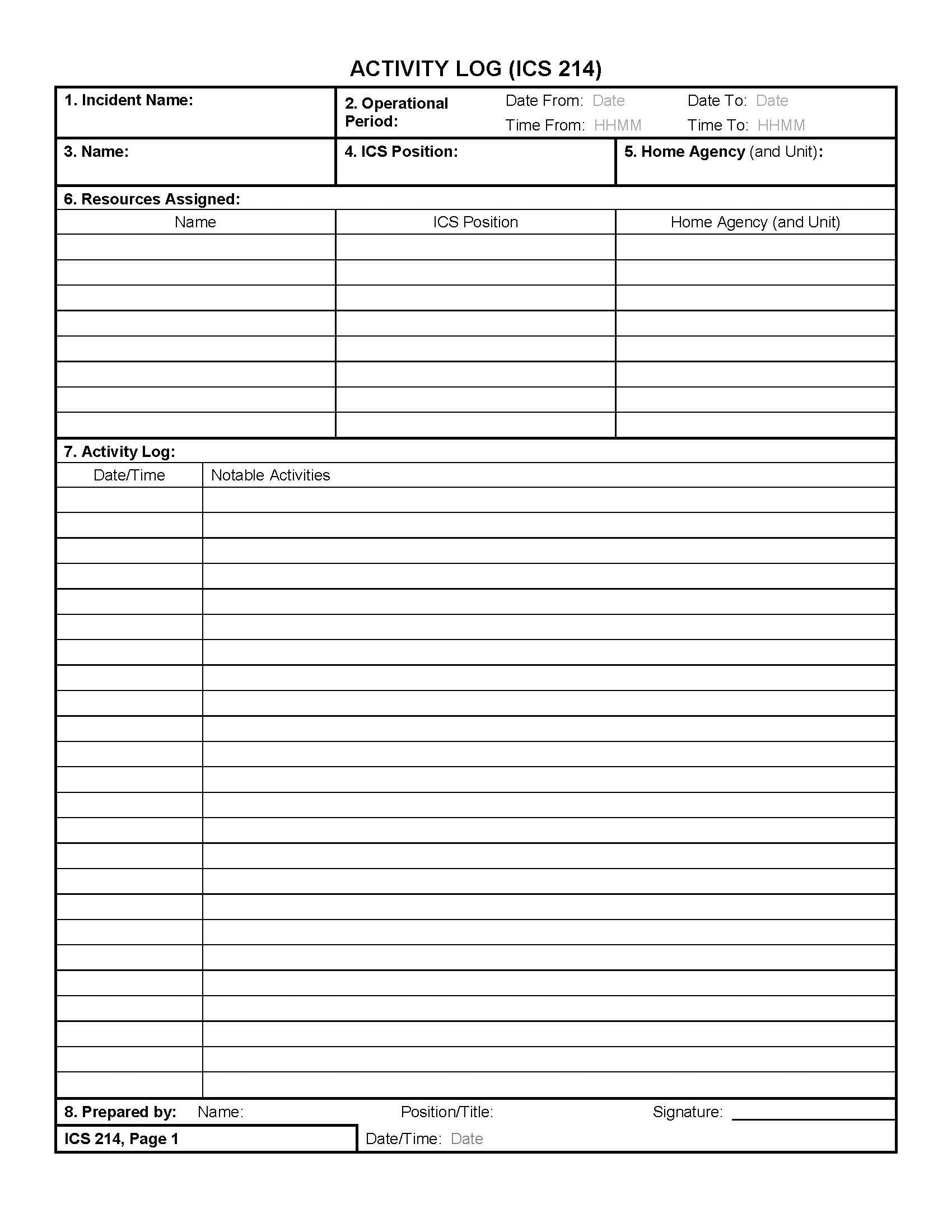 ICS-214 Unit Log Form Poster