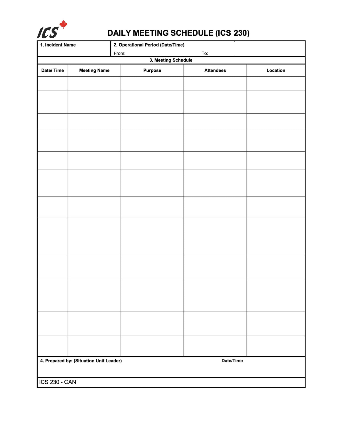 Cc230 Form.pdf ICS-230 Daily Meeting Schedule Form Poster