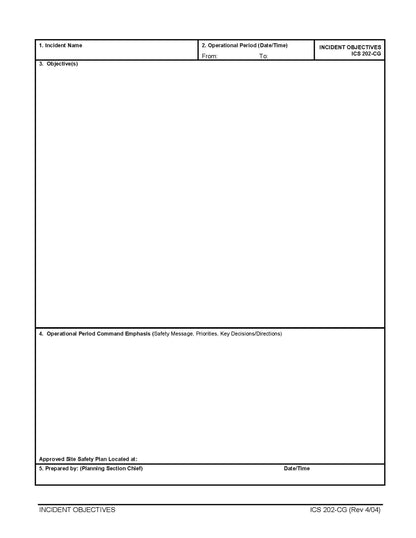 ICS-202 Incident Objectives Form Poster