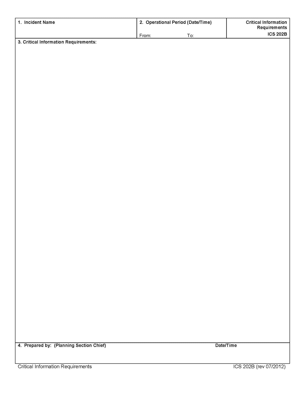 Ics Form 202 Objectives Examples ICS-202b Critical Information Requirements Form Poster