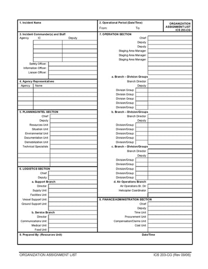 ICS-203 Organization Assignment List Form Poster