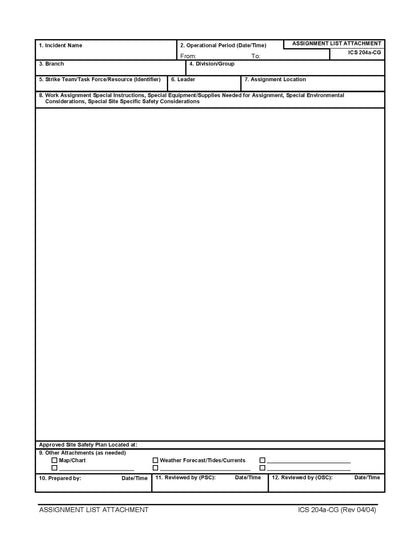 ICS-204a Assignment List Attachment Form Poster