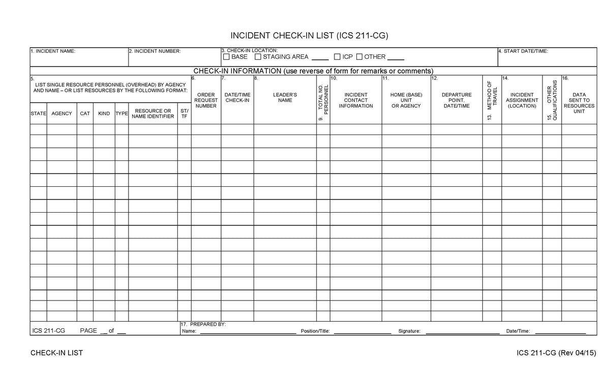 Ics T Cards Form.pdf ICS-211 Check-In Information Form Poster