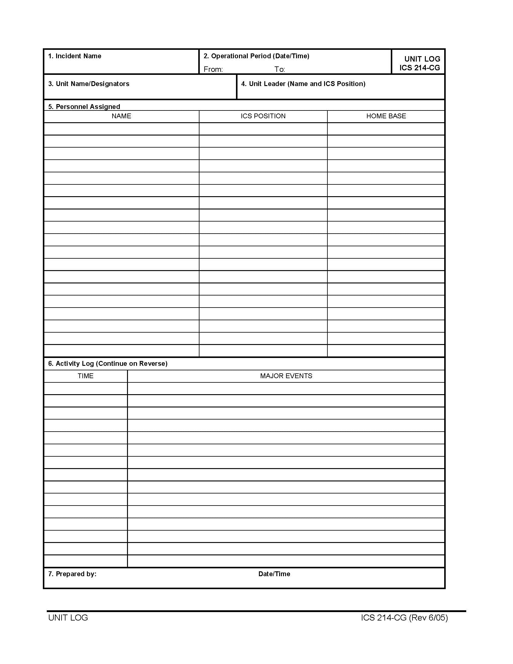ICS-214 Unit Log Form Poster