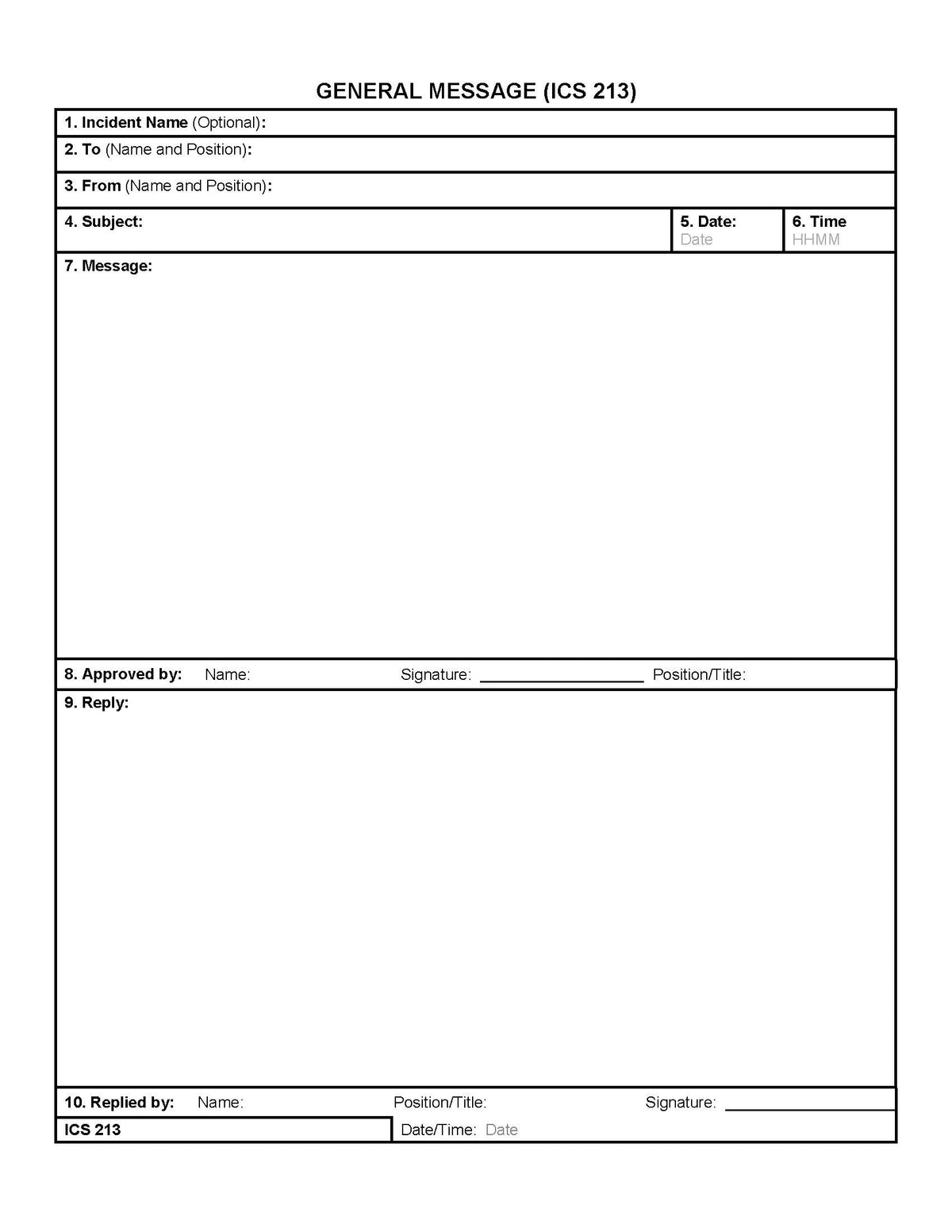 Sample 210 Message ICS-213 General Message Form